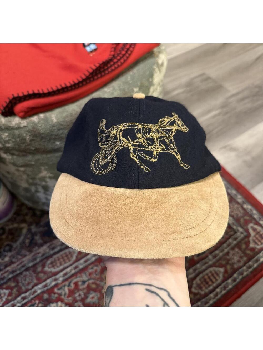 Vintage Mohawk race track strapback wool hat 90s OS